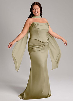 Azazie Sorrel Bridesmaid Dresses Moss Green Mermaid Strapless Stretch Satin Convertible Dress image12