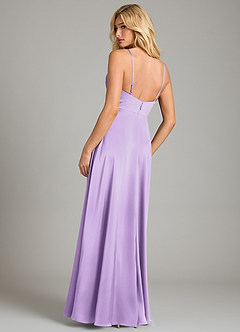 Azazie Sarella Bridesmaid Dresses Lilac A-Line Pleated Stretch Satin Dress image2