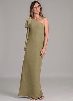 Azazie Capri Robes de demoiselle d'honneur Robe Trapèze en Mousseline de soie Une épaule Vert Mousse image5