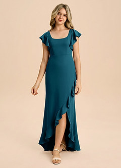 Azazie Demi Junior Robe Sirène en Satin extensible Arc Bleu Encre image3