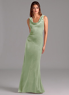Azazie Rylina Robes de demoiselle d'honneur Robe Sirène en velours Arc Vert Sauge image1