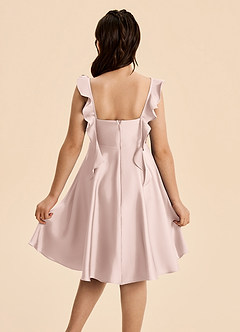 Azazie Kira Junior Blushing Pink A-Line Ruched Stretch Satin Dress image2