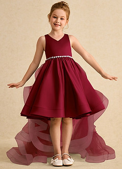 Azazie Julietta Flower Girl Dresses Burgundy Ball-Gown Convertible Tulle Dress image2