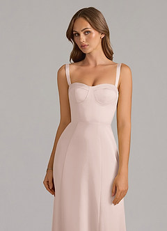 Azazie Amaris Robes de demoiselle d'honneur Robe Trapèze en Satin extensible Corset Rose Pâle image5