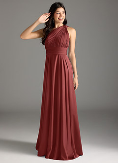 Azazie Charlize Bridesmaid Dresses Terracotta A-Line One Shoulder Stretch Satin Dress image1
