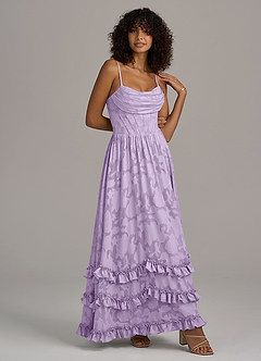 Azazie Lettie Bridesmaid Dresses Lilac A-Line Corset Floral Burnout Dress image3
