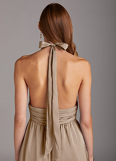 Azazie Oli Robes de demoiselle d'honneur Combinaison en Satin extensible Plissée Taupe image5