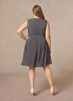 Azazie Theron Mother of the Bride Dresses Steel Grey A-Line V-Neck Pleated Chiffon Dress image7