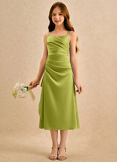 Azazie Canna Girls Formal Flower Girl Klänningar Klänning A-Line i Stretch Satin Plisserad image5