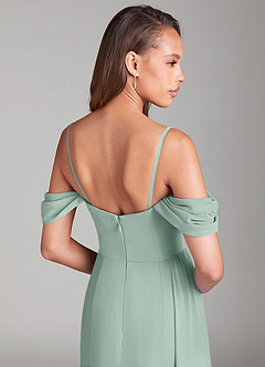 Azazie Amyra Bridesmaid Dresses Agave Sheath Off the Shoulder Chiffon Convertible Dress image7