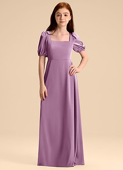 Azazie Briar Junior Abito A-Line in Raso Elasticizzato Fiocco Glicine image6