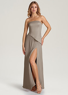 Azazie Tierney Jurken voor bruidsmeisjes Converteerbaar Jurk van Chiffon met A-Lijn Strapless Taupe image6