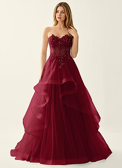 Anais Merlot Corset Lace Up Back Lace Ruffled Prom Dress image3