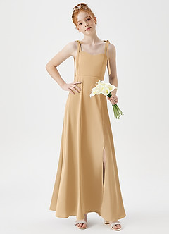 Azazie Rosey Junior Gold A-Line Sweetheart Neckline Stretch Satin Dress image3