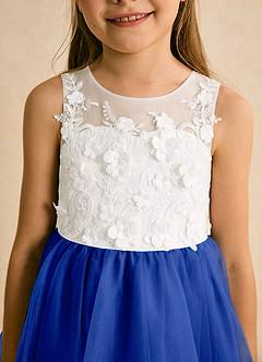 Azazie Lina Flower Girl Dresses Ivory Royal Blue Ball-Gown Lace Dress image8
