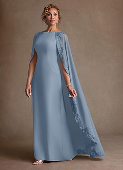 Azazie Artemisia Mère de la mariée Robes Robe Fourreau en Mousseline de soie Dentelle Bleu Poussiéreux image4
