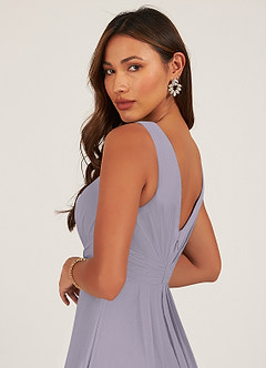 Azazie Gina Bridesmaid Dresses Fog A-Line V-Neck Pleated Chiffon Dress image17