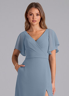 Azazie Ambrosia Bridesmaid Dresses Dusty Blue A-Line Pleated Chiffon Dress image2