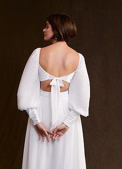 Azazie Delfina Wedding Dresses A-Line V-Neck Pleated Chiffon Knee-Length Dress image6