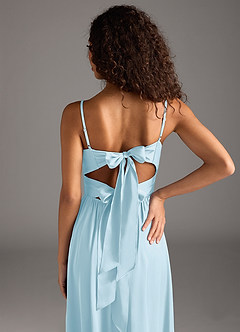 Azazie Zeya Bridesmaid Dresses Sky Blue A-Line Pleated Stretch Satin Dress image4