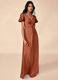 Azazie Soren Bridesmaid Dresses Cedar Rose A-Line Pleated Stretch Satin Dress image4