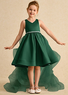 Azazie Julietta Flower Girl Dresses Dark Green Ball-Gown Convertible Tulle Dress image2