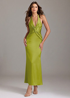 Azazie Valerie Bridesmaid Dresses Lemongrass Mermaid Pleated Stretch Satin Dress image1