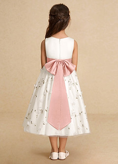 Azazie Pollie Blumenmädchenkleider A-Linie Schleifen Tüll Kleid Elfenbein Rosette image6