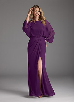 Azazie Ysabella Mother of the Bride Dresses Grape Mermaid Pleated Mesh Dress image2