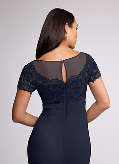 Azazie Susan Mother of the Bride Dresses Dark Navy Sheath Lace Stretch Crepe Dress image5