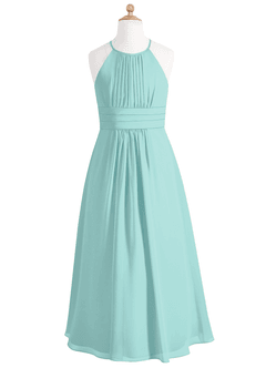 Azazie Bonnie Junior Aqua A-Line Pleated Chiffon Dress image5