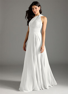 Azazie Charlize Bridesmaid Dresses White A-Line One Shoulder Chiffon Dress image4