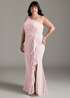 Azazie Liza Bridesmaid Dresses Blushing Pink Mermaid One Shoulder Chiffon Dress image8