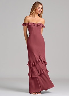 Azazie Marilynn 신부 들러리 드레스 인어 오프 더 숄더 쉬폰 바닥 길이 드레스 image4