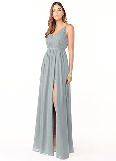 Azazie Blythe Final Sale Dolphin Grey A-Line Pleated Chiffon Dress image3