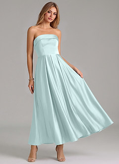 Azazie Lucienne Bridesmaid Dresses Sea Glass A-Line Pleated Stretch Satin Dress image7