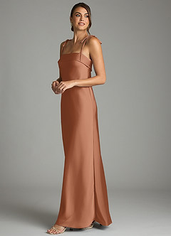 Azazie Ellia Bridesmaid Dresses Bronzer Sheath Bow Stretch Satin Dress image4