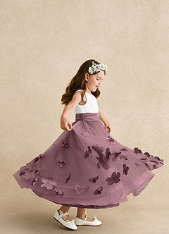 Azazie Vi Robe Demoiselle D'honneur Fillette Robe Trapèze en Tulle Sans manches Mauve Vintage image2