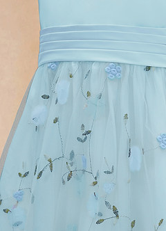 Azazie Pollie vestidos de niña de las flores Vestido de Azul Cielo de Tul de Corte en A con Lazo image4