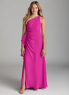 Azazie Maive Junior Fuchsia A-Line Pleated Chiffon Dress image2