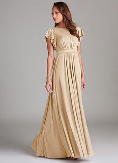 Azazie Daphne Modest Bridesmaid Dresses A-Line Ruched Mesh Floor-Length Dress image3