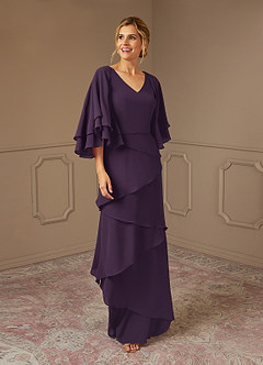 Azazie OHara Mother of the Bride Dresses Plum A-Line V-Neck Chiffon Dress image1