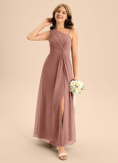 Azazie Brooke Junior Vestido de Rosa De Cedro de Gasa de Corte en A con Corte Lateral image3