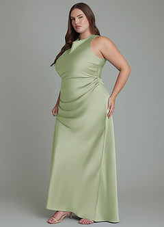 Azazie Evadne Bridesmaid Dresses Dusty Sage Sheath Pleated Stretch Satin Dress image13