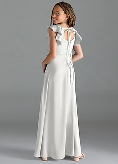 Azazie Bondi Junior White A-Line Side Slit Stretch Satin Dress image5