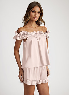 front Satin Convertible Ruffle Strap Pajama Set