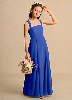 Azazie Tater Junior Formal Flower Girl Dresses Royal Blue A-Line Pleated Chiffon Dress image3