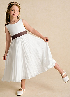 Azazie Margot Flower Girl Dresses Ivory Ganache A-Line Pleated Chiffon Dress image3