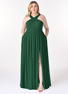 Azazie Elvira Bridesmaid Dresses Dark Green A-Line Pleated Chiffon Dress image7