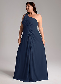 Azazie Brooke Bridesmaid Dresses Dark Navy A-Line One Shoulder Chiffon Dress image12